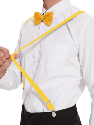 Image of habibee Suspenders and Bow Tie Set for Men, Adjustable Elastic Braces with Y-Back, Diverse Colors, Strong Clips