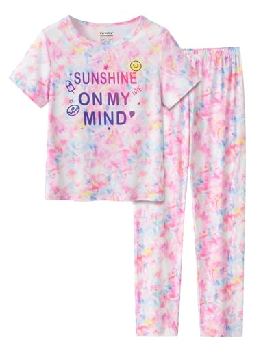 Image of Tie Dye Mermaid Sloth Christmas Halloween Pajamas for Girls Long Sleeve and Pants Nighty PJS 2-piece Set Size 6-16