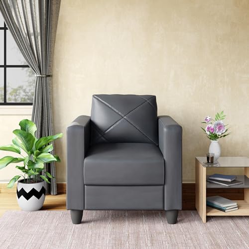 Image of Interio by Godrej Sofa Quad 1 Seater Leatherette Sofa for Living Room, 1-Year Warranty, Pinewood, Nimbus Grey