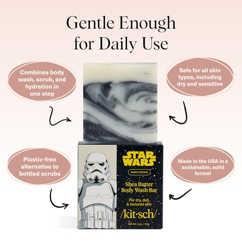Image of Kitsch Shea Butter Exfoliating Body Wash x Star Wars Stormtrooper Design - Moisturizing Bar Soap & Gentle Soap Bar - Hydrates, Softens & Soothes Skin - Paraben, Silicone & Sulfate-Free - 4 oz