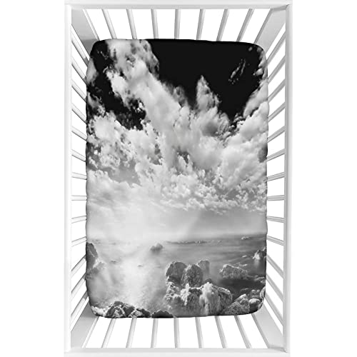 Decorative Crib Sheet,Black and White Fitted Microfiber Baby & Toddler Universal Crib Sheets,28