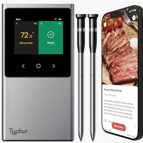 Sync Smart Wireless Meat Thermometer | 2 Probes | 6 Sensors | Bluetooth 5.4 and Unlimited WiFi Monitoring | Improved Stability| Waterproof | for BBQ, Grill, Smoker, Oven, Kitchen