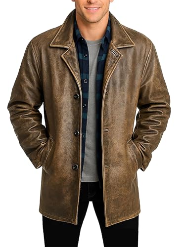 Black 3/4 Length Coats For Mens Casual Fashion Button Up Car Coat Style Genuine Lambskin Leather Long Jacket