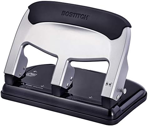 Bostitch Office EZ Squeeze Heavy Duty 3 Hole Punch, 40-Sheet Capacity, Use Less Force, Perfect for Home Office School Supplies, Sleek Design, Silver
