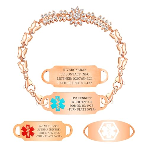MOTICIUS Personalized Medical Alert Bracelets for Women Custom Medical Bracelets Personalized Medic ID Bracelet Stainless Steel Engraved Emergency Bracelet ID Wristband