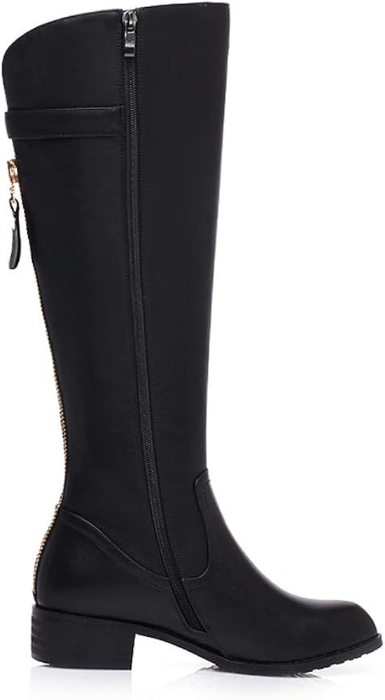 Miniatura 4 de TinaCus Women's Genuine Leather Round Toe Handmade Back Zip Comfort Low Heel Knee High Boots with Buckle
