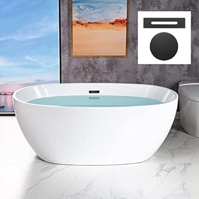WOODBRIDGE 59" Acrylic Freestanding Bathtub Contemporary Soaking Tub with Oil Rubbed Bronze Overflow and Drain,White