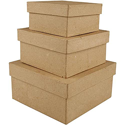 Creativ Lot de 3 boîtes carrées en papier mâché 10 + 12,5 + 15 cm