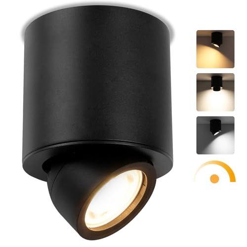 GeyouLux LED Surface-Mounted Spotlight Swivelling 350° Diameter 85 x 80 mm Ceiling Spotlight Dimmable Black Surface-Mounted Spotlight Including 5 W 500LM LED Module 230 V 3000 K / 4000 K / 6500 K