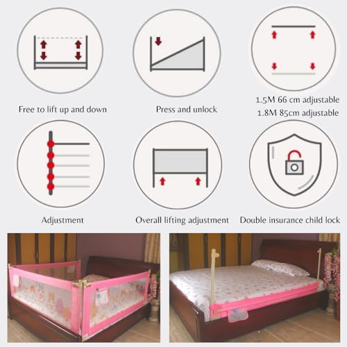 Image of VIC Kid Adjustable Baby Bedrail Guard for Toddlers /Bed Fence /Kids Safety /Portable and Adjustable Size (1.8, Lavender Lion)