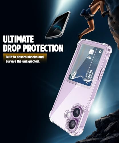 Image of WOW IMAGINE Transparent Back Cover Case for iPhone 17 | Flexible Built-in Slim Card Pockets Wallet | 360 Camera Protection TPU | Soft Silicone Mobile Cover - Transparent