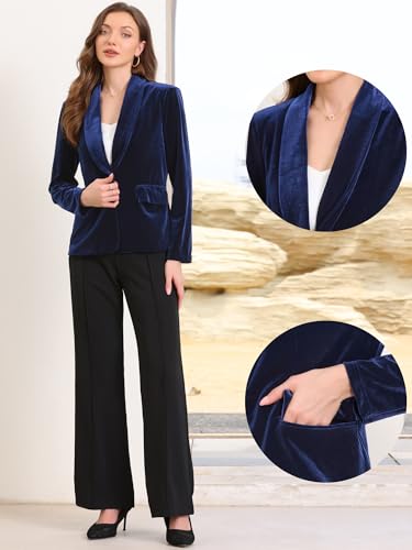 Allegra K Velvet Blazer Jackets for Women's 1 Button Business Winter Work Suit2