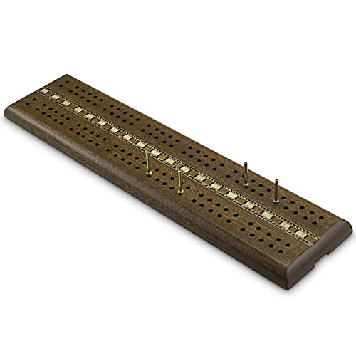 Sterling Games Wooden Cribbage 12 Inch Double Track Cribbage Board With Rich Italian Inlaid 2 Players #TOP4