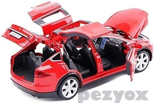 Image of 1:32 Scale Car Tesla Model X90 Alloy 1 /32 Diecast Model Car w /Sound & Light Pull Back Model Mini Vehicles Toys for Kids (Red)