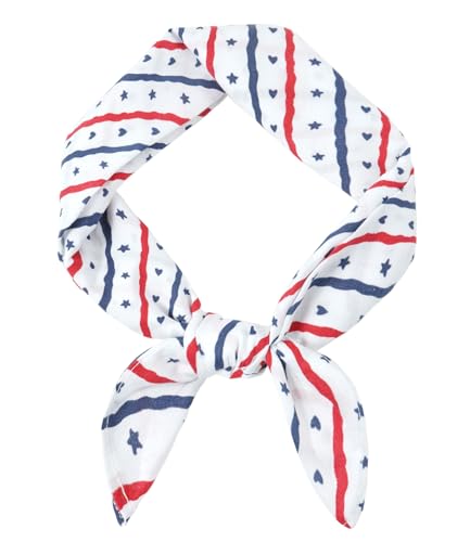 GERINLY Red White and Blue Neck Scarf, Cotton Linen Bandana with Stripe Star Print, Small Patriotic Head Scarf Cowboy(Bluewhite)