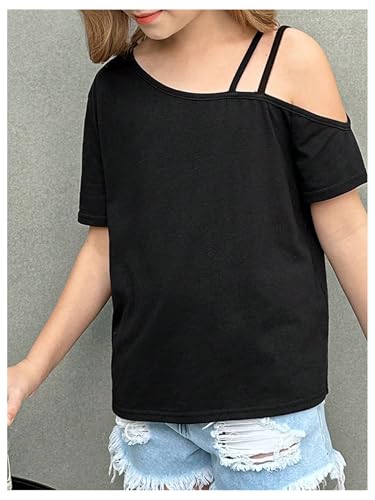 Girl's Off The Shoulder Tops Short Sleeve Loose Summer T Shirt Tops Trendy Cold Shoulder Tops3