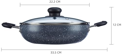 Amazon Solimo Non-Stick Kadai with Glass Lid | Granite Finish | Induction Base | PFOA Free | High Temperature Resistant Exterior Coating | 22 cm |... - Image 6