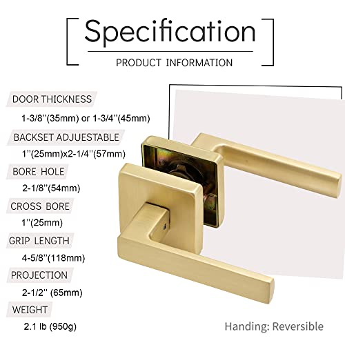 Linkaa Passage Door Handles Door Lever Gold Stain Brass For Hall Or Closet, Keyless Door Lock, Square Shape Interior Door Handle. (1, Passage (No Lock)) #TOP1