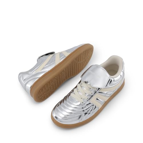 DREAM PAIRS DREAM PAIRS Women's Tennis Sneakers Walking Casual Lace-Up Footwear Comfortable Trendy Fold-Over Design Fashion Sneakers Shoes,Size 9,Silver,DWUMFN2547