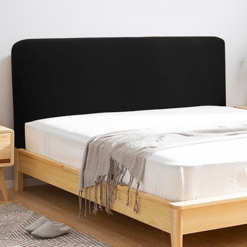NAROSEBE Bettkopfteil Abdeckung Hussen 180 cm Schonbezug Bett Kopfteil Überzug Bezug Schwarz Weicher Strecken Samtstoff Staubdicht Kopfteilbezug Bett für Gepolsterte Schlafzimmer 170-190cm Kopfteil