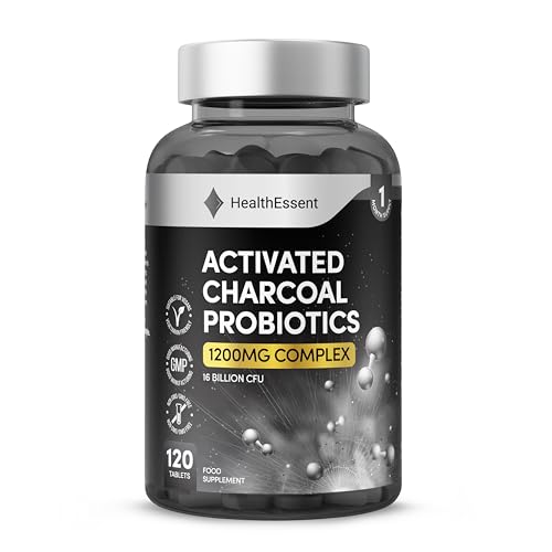 Activated Charcoal with Bio Cultures Complex Probiotics 1200mg, 16 Billion CFU Advanced Digestive Health & Gut Support with Lactobacillus Acidophilus, Detox & Balance – 120 Tablets by HealthEssent