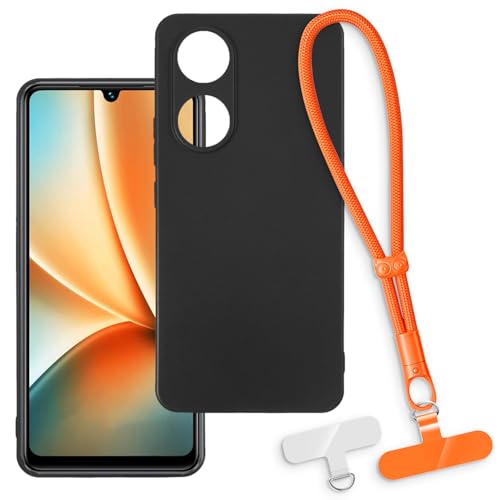 OAGELIM 2-in-1�ی�P�[�X�ƃ��X�g�X�g���b�v Vivo T2 5G �Ƃ̌݊������� ���O���\�ȃ��j���[�h�t���d�b�J�o�[�A����~�ߕ����h�~�O���b�v�n���h�� (�u���b�N + �I�����W)