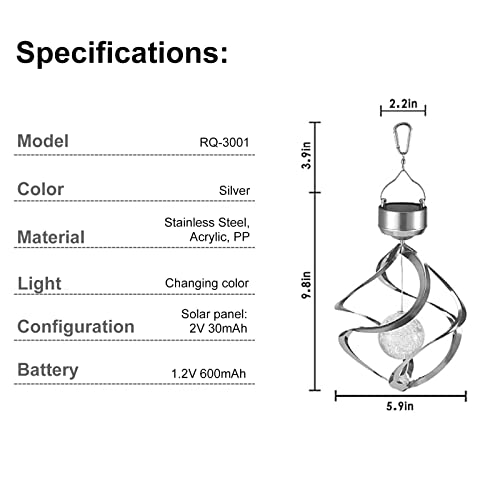 Shineslay Solar Light Spiral Spinner Solar Wind Chime, Led Colour Changing Hanging Wind Light,Waterproof Night Lamp For Garden Yard Lawn Balcony Porch Best Gift #TOP7