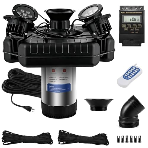 OKSTENCK Floating Pond Fountain with 4pcs Led Lights 1HP 110V 750W with 98Ft Power Cord, Featuring a Timer, Metal Pond Waterfall Pump.