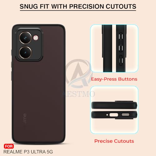 Image of AESTMO Realme P3 Ultra 5G Back Cover | 360 Protection | Matte Frosted Hard Back Translucent | Bumper Case for Realme P3 Ultra 5G (Smoke Black Matte PC+Black TPU Bumber)