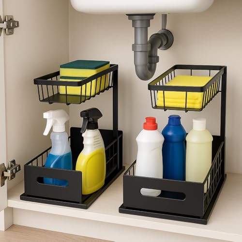 Organizador Bajo Fregadero USTECH, 2 Niveles, Organizador para Gabinete, Organizador para Baño, Pack de 2 miniatura 4