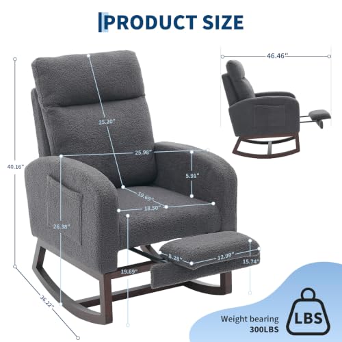 GarveeLife Nursery Rocking Chair,300lb Glider Chair with Solid Wood Legs/Two Side Pockets,Teddy Upholstered Glider Rocker with Footrest High Backrest for Living Room/Bedroom/Nursery by GarveeLife - Used condition - Image 3