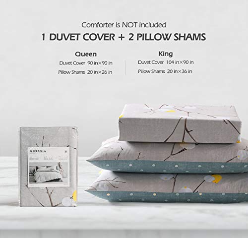 Sleepbella Duvet Cover Queen, 600 Thread Count Cotton Grey Branch With Yellow Turquoise Polka Dot Pattern Green Reversible Comforter Cover(Queen, Grey Branch) #TOP5