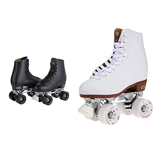 Chicago Skates Deluxe Leather Lined Rink Skate Men's 10, Black & Skates Women's And Girl's Premium Leather Lined Rink Roller Skate - Classic White Quad Skates #TOP9