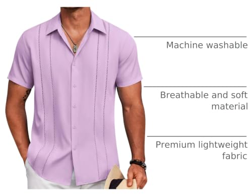 Image of COOFANDY Mens Cuban Guayabera Shirt Short Sleeve Button Down Shirts Summer Beach Vacation Shirts