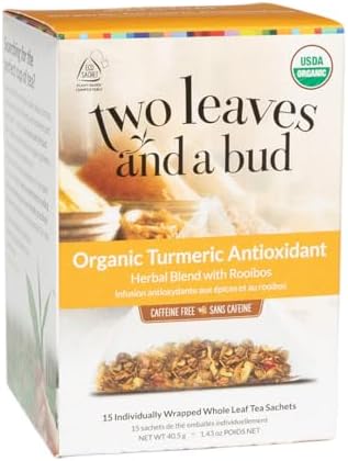 Two Leaves and a Bud Organic Turmeric Tea, 15 Count (Pack of 1)