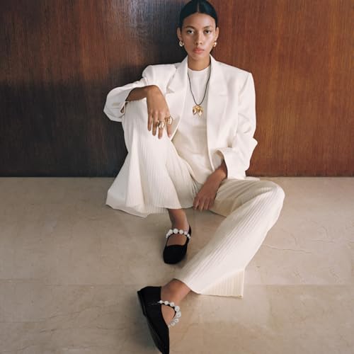 Flats for Women, Mary Jane Ballet Flats with Pearl Strap Square Toe Ballerina Walking Wedding Bride Party Dress Shoes3