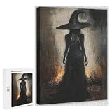 300 Piece Jigsaw Puzzle for Adults, Black Cauldron with Steaming Orange Brew Next to Pumpkin, Rustic Halloween Still Life Oil Painting