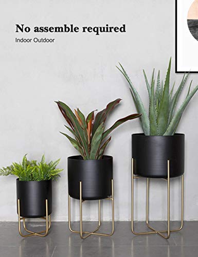 Large Floor Standing Planters With Metal Stand Pack Of 3, Extra Large Plant Pot Container, Black And Gold Tree Planter Flower Pots And Stands(Black) #TOP3