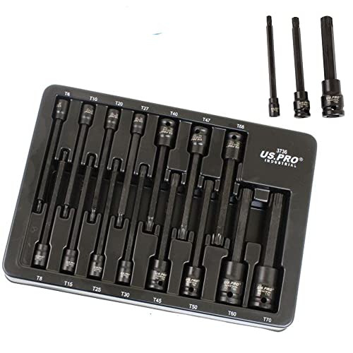 US PRO Industrial Jeu de douilles à choc Torx longue portée T6 à T70 Star TRX