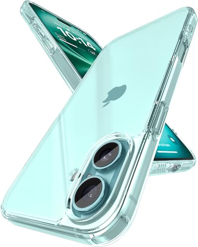 Image of eller sante Clear Back Cover Case for iPhone 16 Plus Shockproof Slim Thin Non-Yellowing Scratch Resistant Military-Grade Protection - Transparent