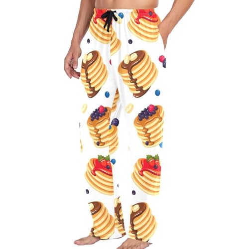 Pigsaly Men's Pajama Bottoms Pancake Sweet Breakfast Mens Pajama Pants Blueberry Strawberry Cotton Pj Bottoms Pants L3