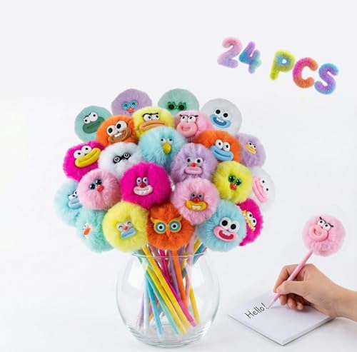 Stylos à pompons mignons lot de 24 parfaits pour cadeaux