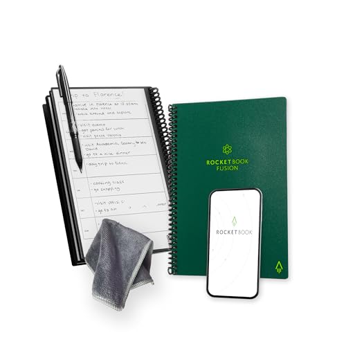 Image of Rocketbook Fusion Smart Reusable Notebook - Calendar, To-Do Lists, and Note Template Pages with 1 Pilot Frixion Pen & 1 Microfiber Cloth Included - Terrestrial Green Cover, Executive Size (6 inch x 8.8 inch)