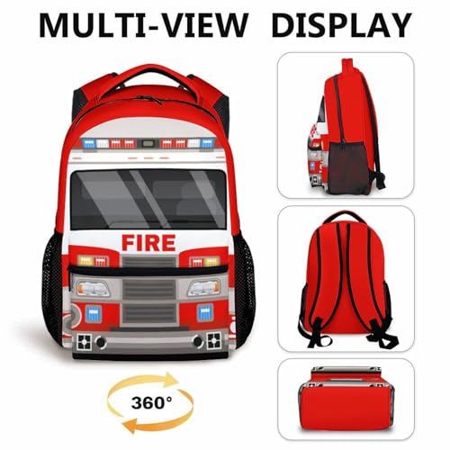 School Backpacks for Boys, 17 inches Back to School Supplies for Kids Children, Fire Truck Bookbag with Pockets for Kindergarten Preschool, Cartoon Schoolbag for Truck Lovers4