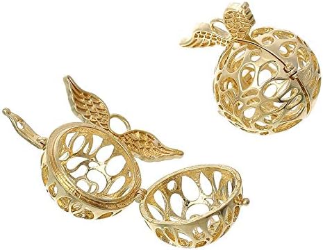 1 Wish Box with Wings Charm Filigree Locket Round Copper Gold Plated (1C-33)