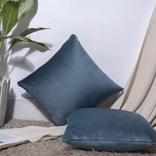 Image of Cazimo Velvet Cushion Covers for Bed, Sofa and Couch - 16 * 16 inches | Ideal for Living Room | Set of 2, Blue