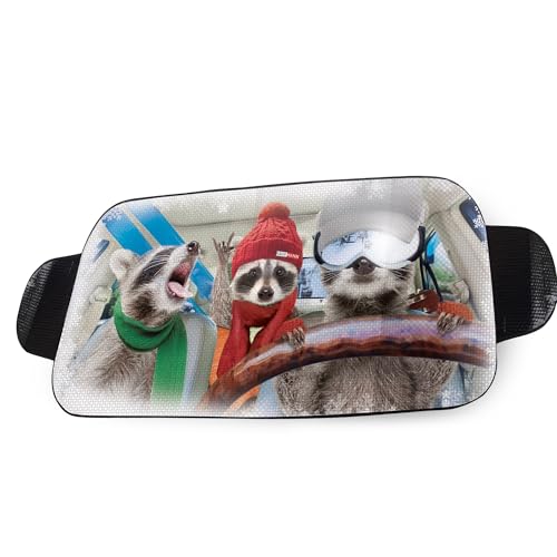 OK Cars Alu Windschutzscheibenabdeckung Waschbär – 150 x 70 cm – Frontscheibenabdeckung Winter – Universell passender Frostschutz Auto – Faltbare Auto Frostschutz Abdeckung