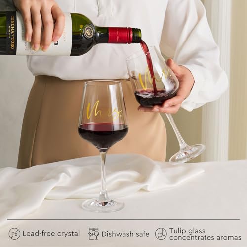 AW BRIDAL Mr and Mrs Wine Glasses Set of 2 for Engagement Bridal Shower, Wedding Gifts for Newlywed Couples 2025, Personalized Anniversary Wine Glass Gift Basket for Bride Groom and Fiance Fiancee - Image 5