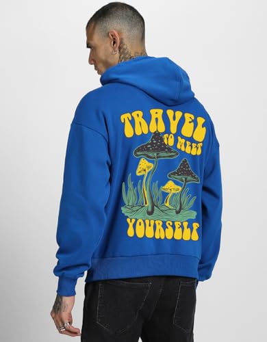 Image of Veirdo Cotton Fleece Regular Fit Hooded Sweatshirt Lastest Back Graphic Printed Winter Hoodies for Men (Available Colors: Marine Green, Marshmellow, Black, SOYA Bean, Orange & Blue)