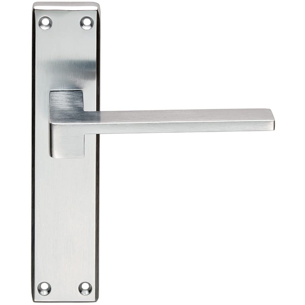 Pair Flat Straight Lever on Latch Backplate Handle - 180 x 40mm- Satin Chrome | Lever on Backplate Door Handle - Internal Door Hardware - Lock, Euro, Oval and Latch Options Available